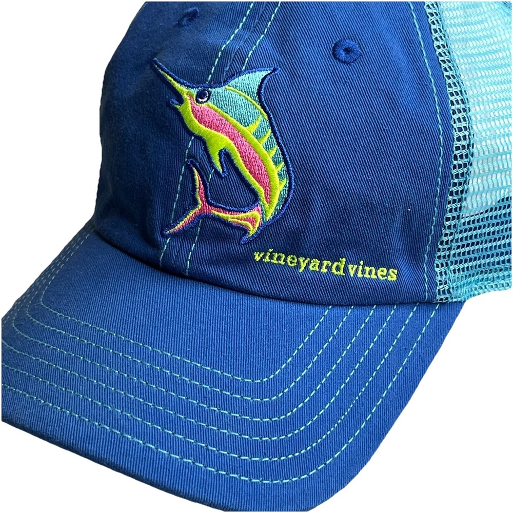Vineyard Vines Marlin Fish Trucker Hat Blue Mesh Snapback Adjustable Cap